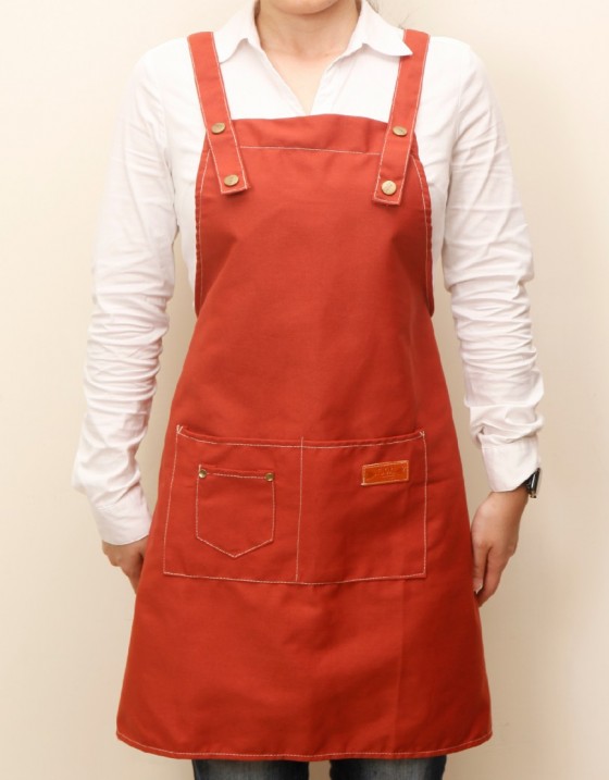 滌綿帆布背帶式雙口袋(兩釦)圍裙-磚紅 滌綿帆布背帶式雙口袋(兩釦)圍裙-磚紅