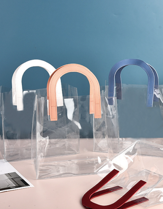 U型皮革手提PVC透明手提袋