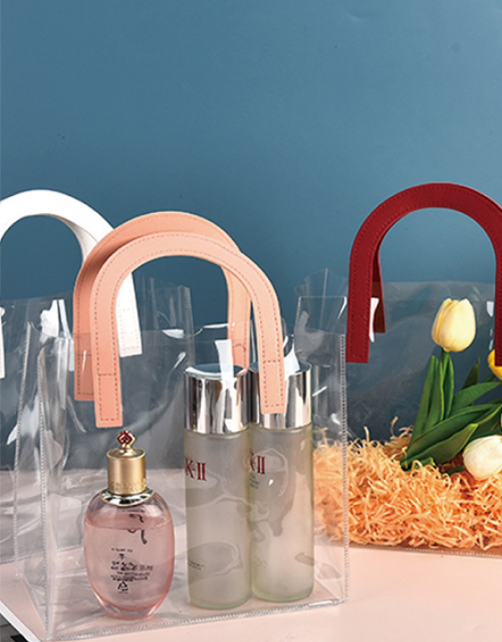 U型皮革手提PVC透明手提袋 U型皮革手提PVC透明手提袋