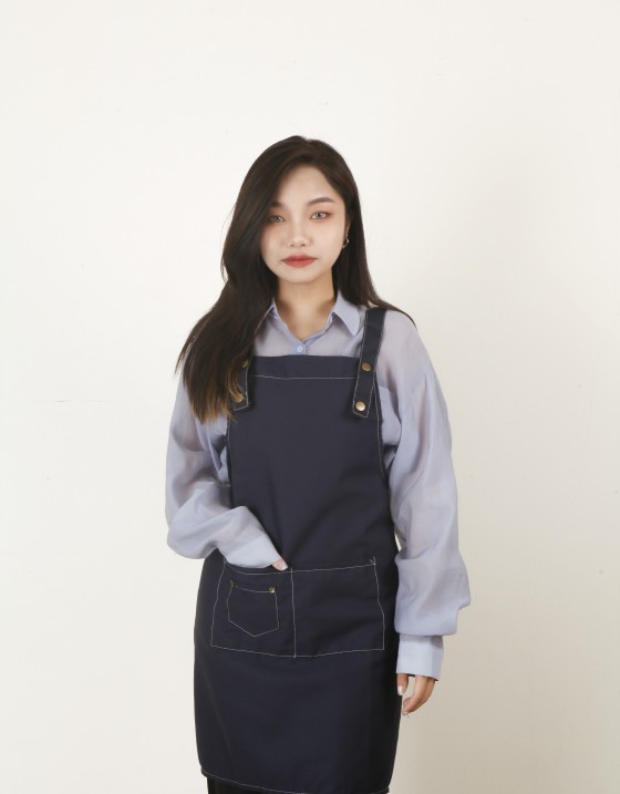|預購| 滌綿帆布背帶式雙口袋(兩釦)圍裙-深藍 |預購| 滌綿帆布背帶式雙口袋(兩釦)圍裙-深藍
