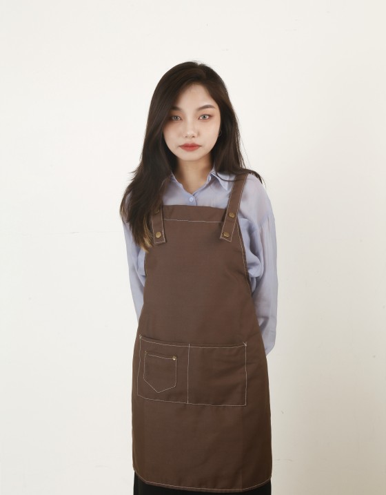 滌綿帆布背帶式雙口袋(兩釦)圍裙-咖啡 滌綿帆布背帶式雙口袋(兩釦)圍裙-咖啡