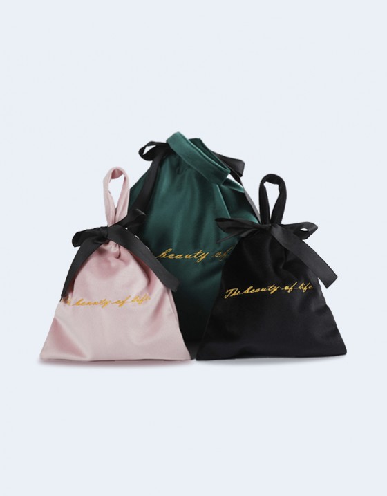 緞帶綁繩絨布束口手提袋