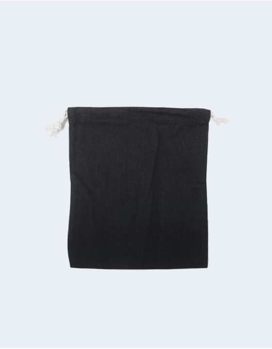 棉麻束口收納袋-中-黑色