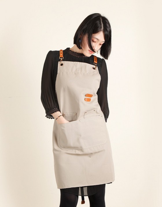 職人防水雙肩綁繩圍裙-卡其色