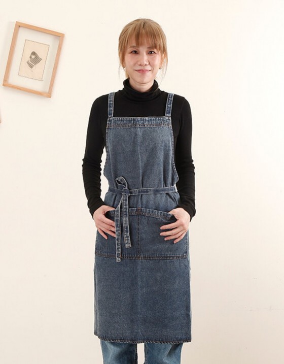 加厚全棉水洗牛仔圍裙-深藍 加厚全棉水洗牛仔圍裙-深藍
