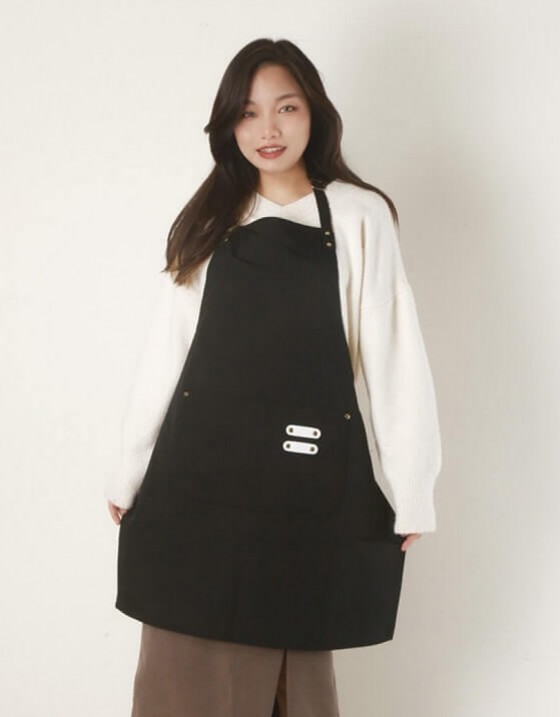 繞頸滌棉布圍裙-黑色