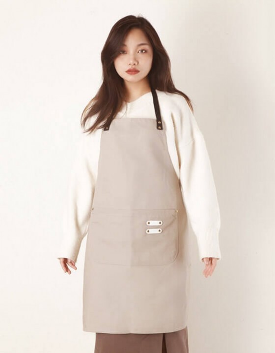 繞頸滌棉布圍裙-卡其色