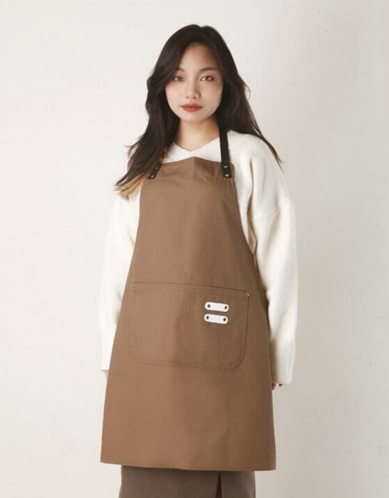 繞頸滌棉布圍裙-咖啡色