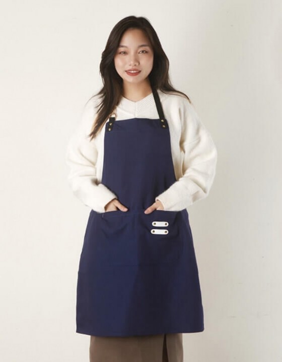 繞頸滌棉布圍裙-藍色