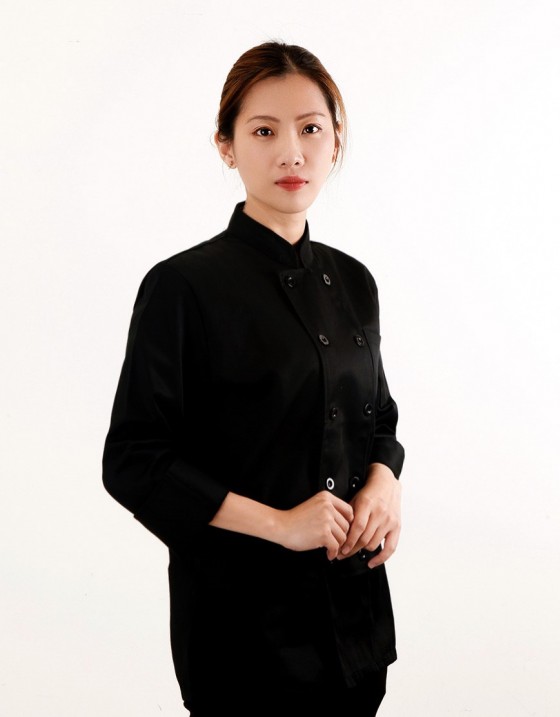 長袖立領雙排扣廚師服-黑色 長袖立領雙排扣廚師服-黑色