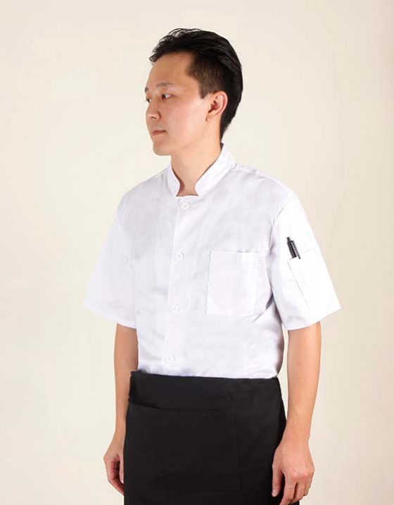 白色彈性布短袖單排扣廚師服 白色彈性布短袖單排扣廚師服