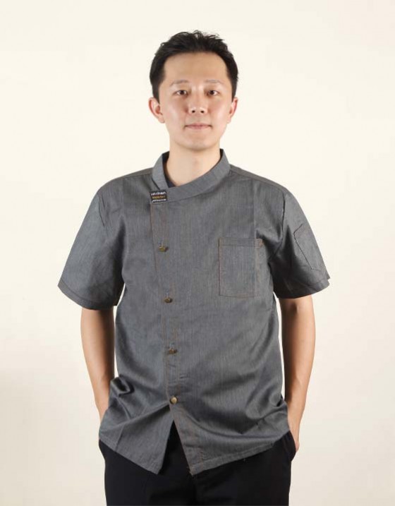 高級短袖側排扣廚師服-3色