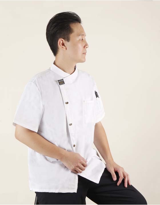 高級短袖側排扣廚師服-3色