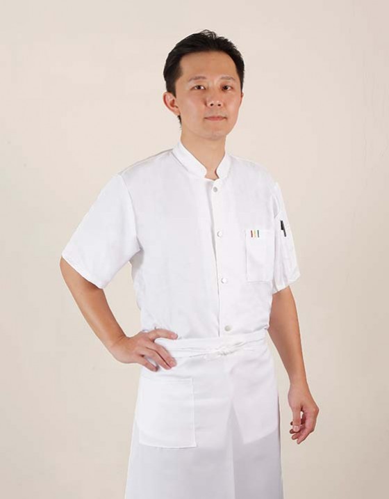 白色透氣短袖單排扣廚師服