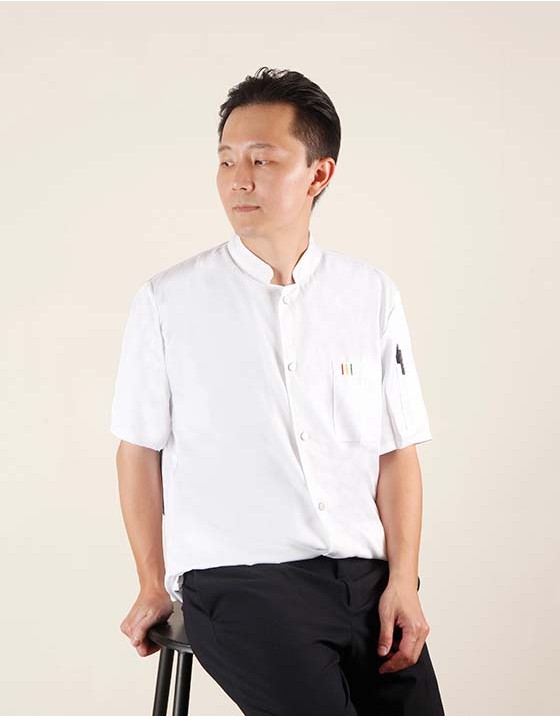 白色透氣短袖單排扣廚師服